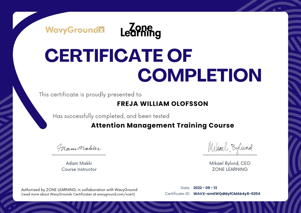 Sample X-Certificate displaying the certificate title, issued details, and verification code